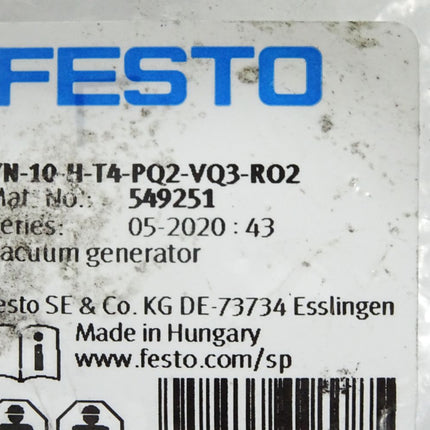 Festo 549251 VN-10-H-T4-PQ2-VQ3-RO2 Vakuumsaugdüse / Neu OVP