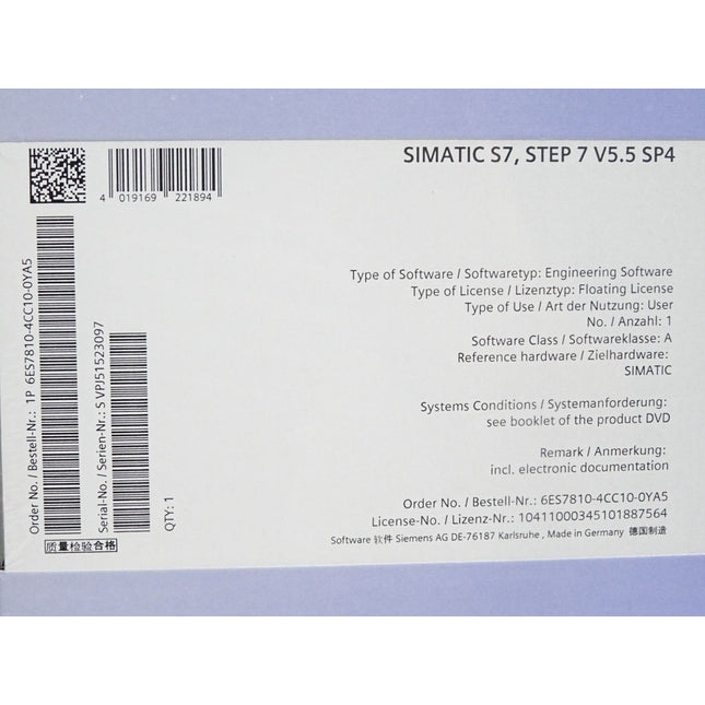 Siemens Software Simatic S7 STEP7 v5.5 SP4 6ES7810-4CC10-0YA5 / Neu OVP