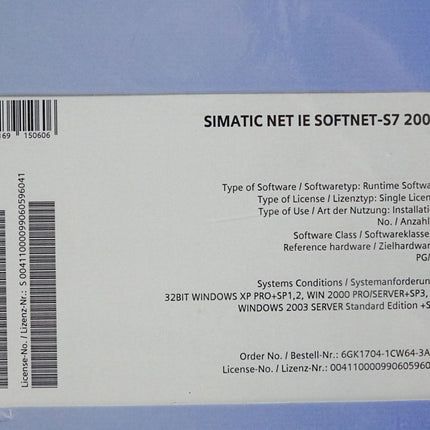 Siemens Software Simatic NET IE SOFTNET-S7 2006 6GK1704-1CW64-3AA0 / Neu OVP