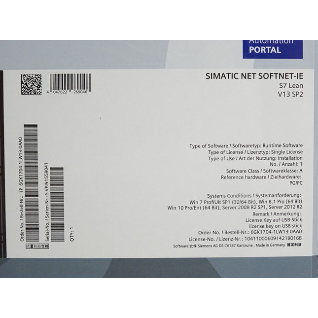 Siemens Software Simatic SOFTNET-IE S7 Lean V13 SP2 6GK1704-1LW13-0AA0 / Neu OVP