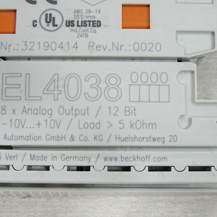 Beckhoff EL4038 0000 Rev.0020 analoge Ausgangsklemme / Neu OVP