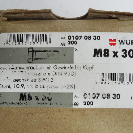 Würth Sechskantschrauben ISO4017 SW13 10.9 M8x30 01070830 / 200 Stück - Maranos.de