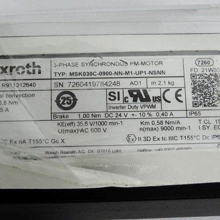 Rexroth R911312640 Servomotor MSK030C-0900-NN-M1-UP1-NSNN / Neu