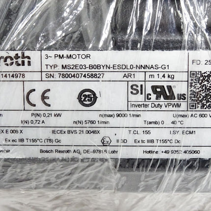 Rexroth Servomotor R9114149878 MS2E03-B0BYN-ESDL0-NNNAS-G1 0.21kW 5760min-1 /Neu