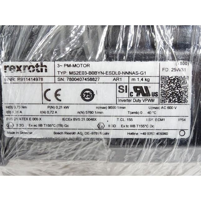 Rexroth Servomotor R9114149878 MS2E03-B0BYN-ESDL0-NNNAS-G1 0.21kW 5760min-1 /Neu
