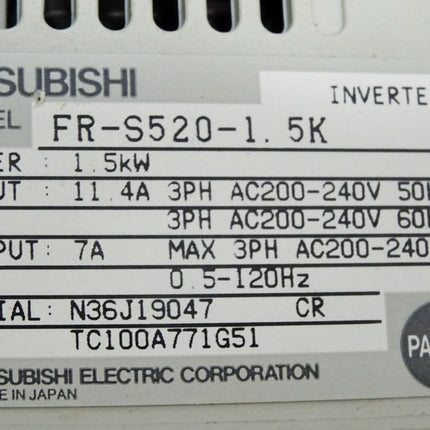 Mitsubishi Inverter FR-S520-1.5K Inverter 1.5kW Freqrol S500 - Maranos.de