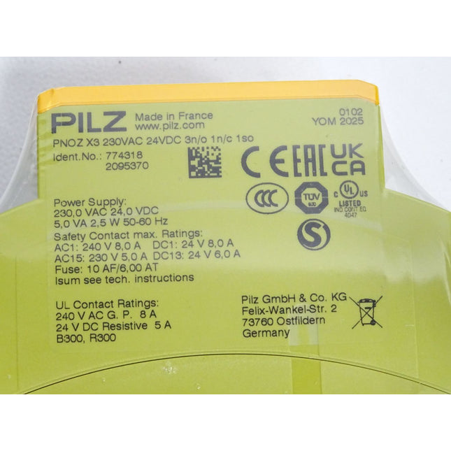Pilz 774318 X3 230VAC 24VDC 3n/o 1n/c 1so Sicherheitsschaltgerät / Neu OVP