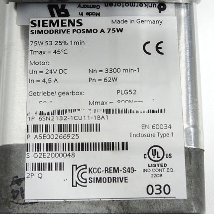 Siemens POSMO A 75W 6SN2132-1CU11-1BA1 positioning motor + PLG52 50:1 Neuwertig