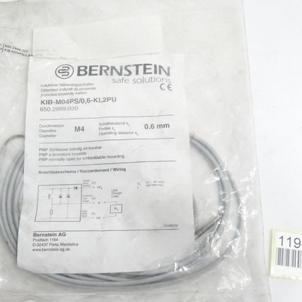 Bernstein Induktiver Näherngsschalter KIB-M04PS/0,6-KL2PU 650.2999.020 / Neu OVP - Maranos.de