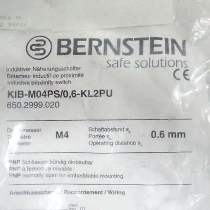 Bernstein Induktiver Näherngsschalter KIB-M04PS/0,6-KL2PU 650.2999.020 / Neu OVP - Maranos.de