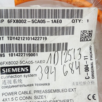 Siemens 6FX8002-5CA05-1AE0 Power Cable / Neu OVP