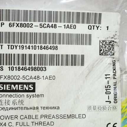 Siemens 6FX8002-5CA48-1AE0 Power cable extension / Neu OVP