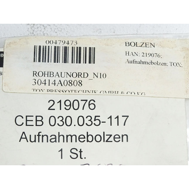Tox Pressotechnik Aufnahmebolzen 219076 CEB030.035-117 / Neu - Maranos.de