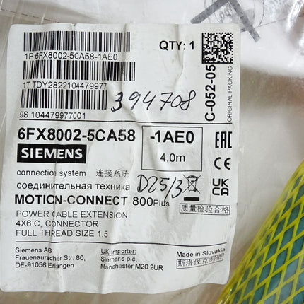 Siemens 6FX8002-5CA58-1AE0 power cable extension / Unbenutzt mit Lagerspuren