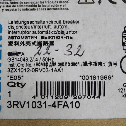 Siemens Leistungsschalter 3RV1031-4FA10 / Neu OVP - Maranos.de