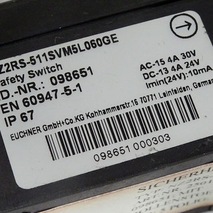 Euchner Sicherheitsschalter NZ2RS-511SVM5L060GE 098651 / Unbenutzt - Maranos.de