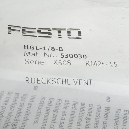 Festo 530030 HGL-1/8-B Rückschlagventil / Neu OVP