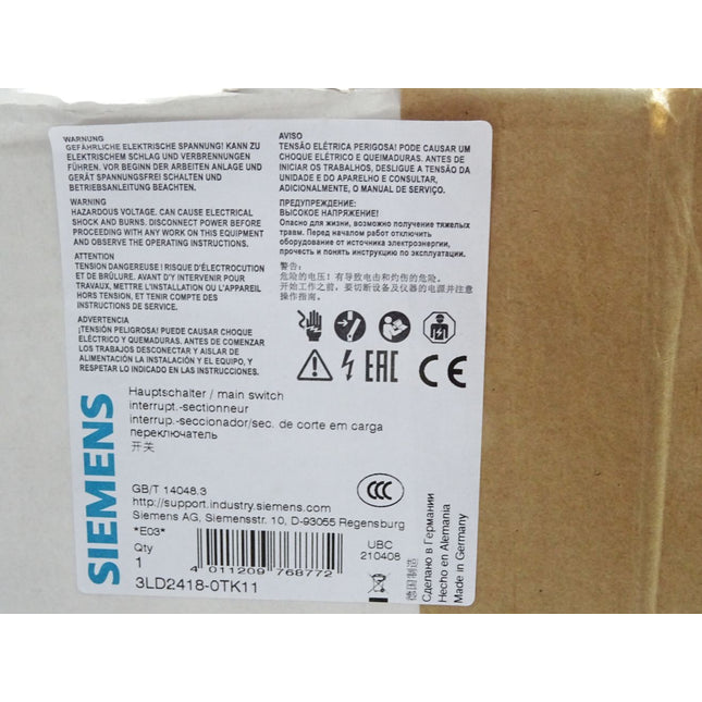 Siemens Sentron Lasttrennschalter Hauptschalter 3LD2418-0TK11 Neu OVP versiegelt - Maranos.de