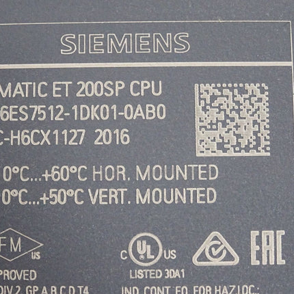 Siemens ET200SP CPU 1512SP-1 PN 6ES7512-1DK01-0AB0 6ES7 512-1DK01-0AB0