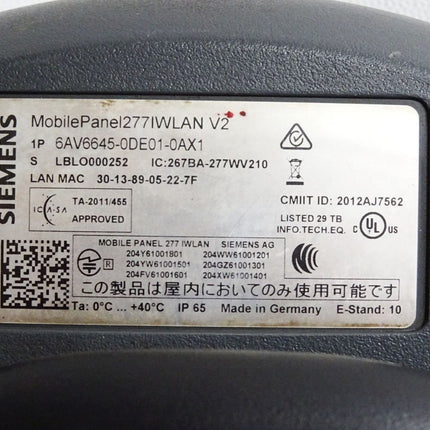 Siemens Mobile Panel 277 IWLAN 6AV6645-0DE01-0AX1 + 6AV6671-5CL00-0AX1