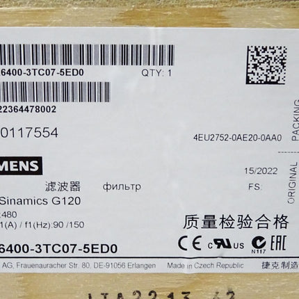 Siemens Ausgangsdrossel MM4 Sinamics G120 6SE6400-3TC07-5ED0 /Neu OVP versiegelt - Maranos.de