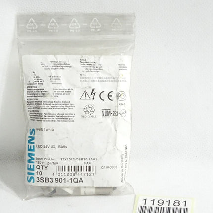 Siemens LED-Lampe weiß 3SB3901-1QA / Inhalt:10 Stück / Neu OVP
