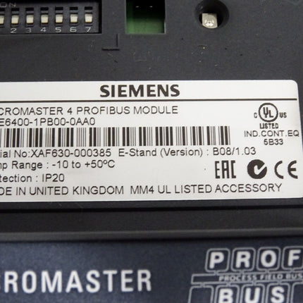Siemens Micromaster 420 6SE6420-2AD25-5CA1 5.5kW + Profibus 6SE6400-1PB00-0AA0