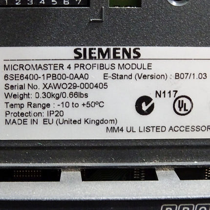 Siemens Micromaster 420 6SE6420-2AD23-0BA1 3kW + Profibus 6SE6400-1PB00-0AA0 - Maranos.de
