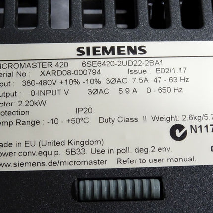 Siemens Micromaster 420 6SE6420-2UD22-2BA1 2.2kW + Profibus 6SE6400-1PB00-0AA0 - Maranos.de