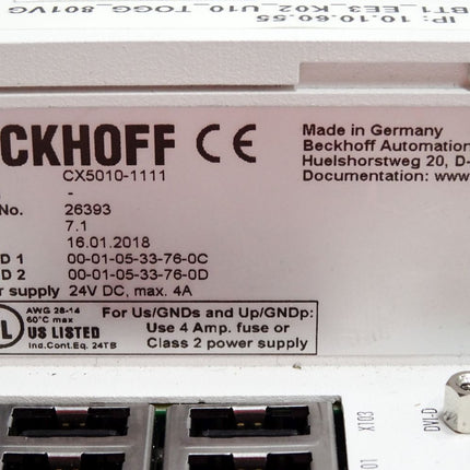 Beckhoff PC 1.1GHz CX5010-1111 K-Bus + Windows CE 6.0 + TwinCAT-2-PLC-Runtime