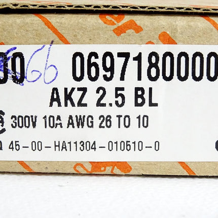 Weidmüller 0697180000 Durchgangsklemme AKZ 2.5 BL / Inhalt:66 Stück / Neu OVP