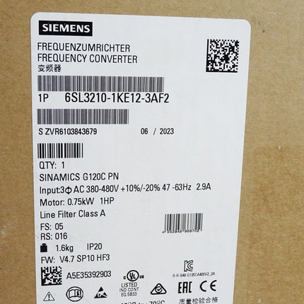 Siemens Sinamics G120C PN 6SL3210-1KE12-3AF2 0.75kW / Neu OVP versiegelt