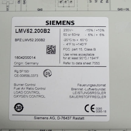 Siemens Oil/gas burner control LMV52.200B2 / Neuwertig - Maranos.de