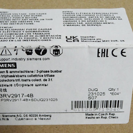 Siemens 3-Phasen Sammelschiene 3RV2917-4B / Neu OVP - Maranos.de