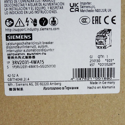Siemens Leistungsschalter 3RV2031-4WA15 / Neu OVP
