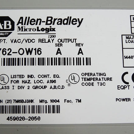 Allen Bradley MicroLogix 1200 1762-OW16 16 PT Relay Output - Maranos.de