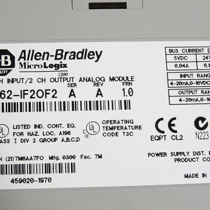Allen Bradley MicroLogix 1200 1762-IF2OF2 Output Analog Module - Maranos.de