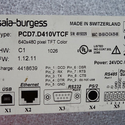 Saia Burgess PCD Web Panel MB PCD7.D410VTCF 640x480 TFT color