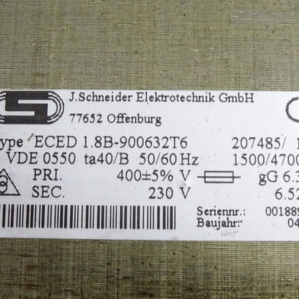 J.Schneider Trafo Transformator ECED 1.8B-900632T6 400V auf 230V - Maranos.de