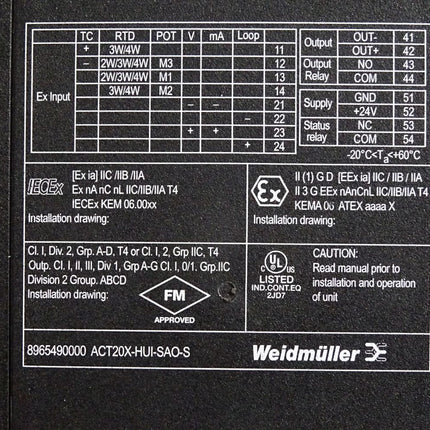 Weidmüller 8965490000 ACT20X-HUI-SAO-S EX signal isolating converter / Neu