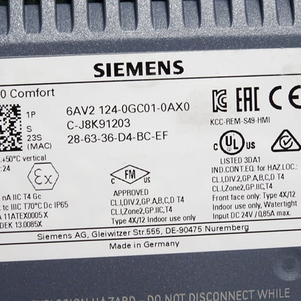Siemens TP700 Comfort Panel 6AV2124-0GC01-0AX0 6AV2 124-0GC01-0AX0