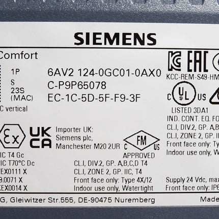 Siemens TP700 Comfort Panel 6AV2124-0GC01-0AX0 6AV2 124-0GC01-0AX0