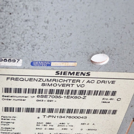 Siemens Simovert Frequenzumrichter 6SE7035-1EK60-Z G43 G91 6SE7038-6GL84-1BG2