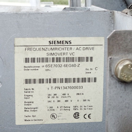 Siemens Simovert Frequenzumrichter 6SE7032-6EG60-Z G91