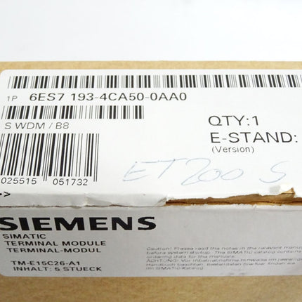 Siemens TM-E15C26 6ES7193-4CA50-0AA0 6ES7 193-4CA50-0AA0 Inhalt:5 Stück Neu OVP - Maranos.de