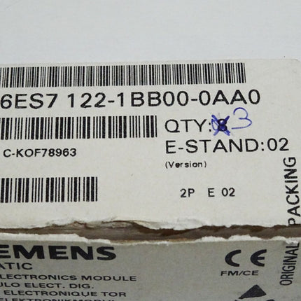 Siemens 6ES7122-1BB00-0AA0 6ES7 122-1BB00-0AA0 / Inhalt:3 Stück Neu OVP - Maranos.de