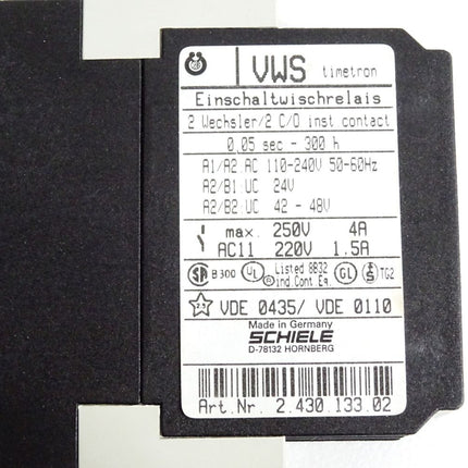 Schiele VWS Einschaltwischrelais 0.05 sec-300h 2.430.133.02 / Neu OVP - Maranos.de
