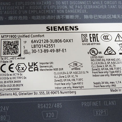 Siemens MTP1900 Unified Comfort Panel 6AV2128-3UB06-0AX1 / Neu