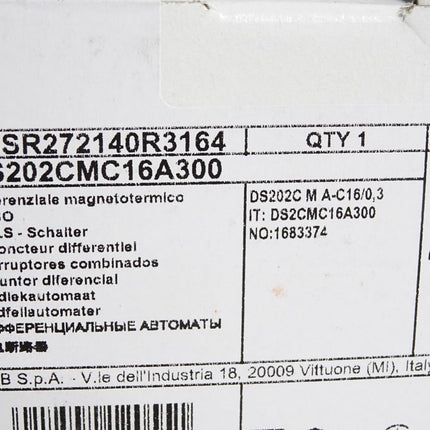 ABB 2CSR272140R3164 DS202CMC16A300 FI/LS-Schalter  / Neu OVP - Maranos.de