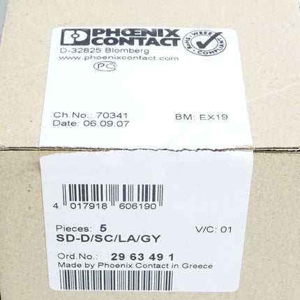 Phoenix Contact 2963491 SD-D/SC/LA/GY Steckdose / Inhalt:5 Stück / Neu OVP - Maranos.de